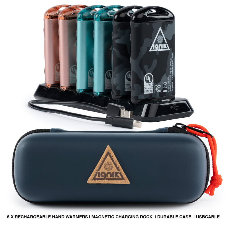 Ignik Ripple rechargeable hand warmers, 6-pack with charging dock