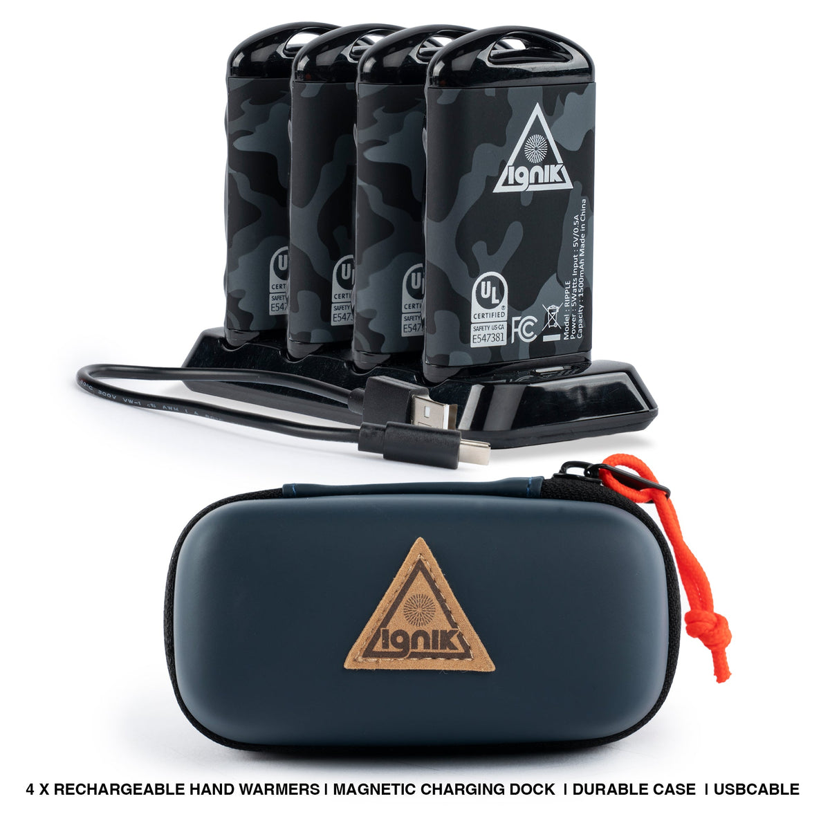 Ignik Ripple rechargeable hand warmers, 4-pack with charging dock