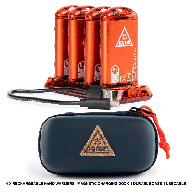 Ignik Ripple rechargeable hand warmers, 4-pack with charging dock
