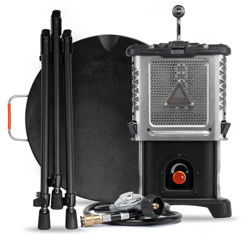 Ignik Skullet Deluxe heater stove with legs and cast-iron skillet