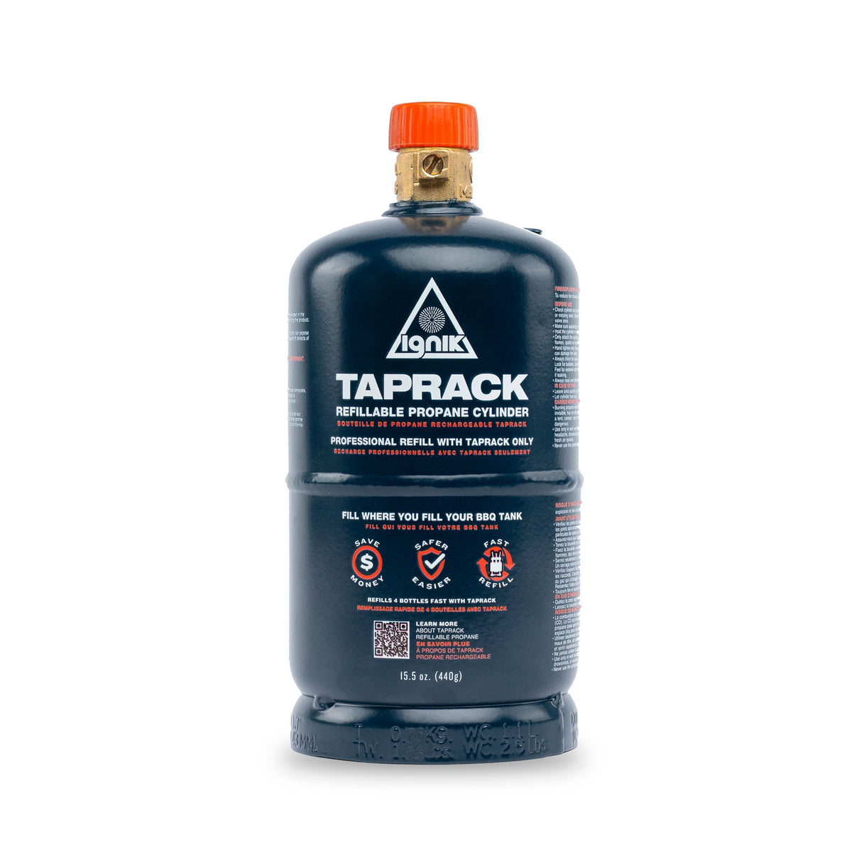 Ignik TapRack blue refillable propane cylinder