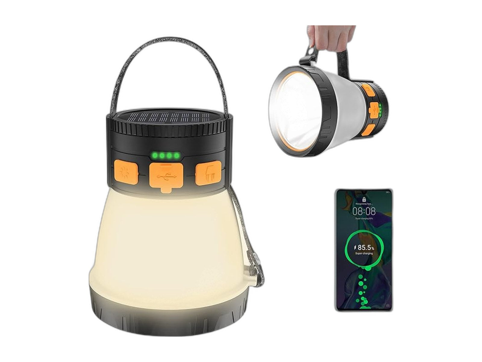 led camping lantern 1500 lumens rechargeable on white background