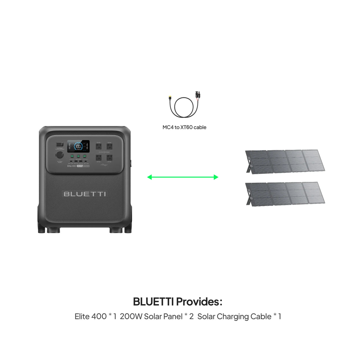 BLUETTI Elite 400 power station with two 200W solar panels
