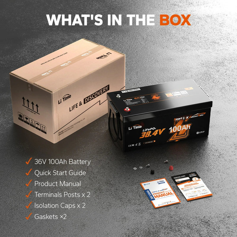 LiTime 36V 100Ah OBM Bluetooth Lithium Battery for Trolling & Outboard Motors