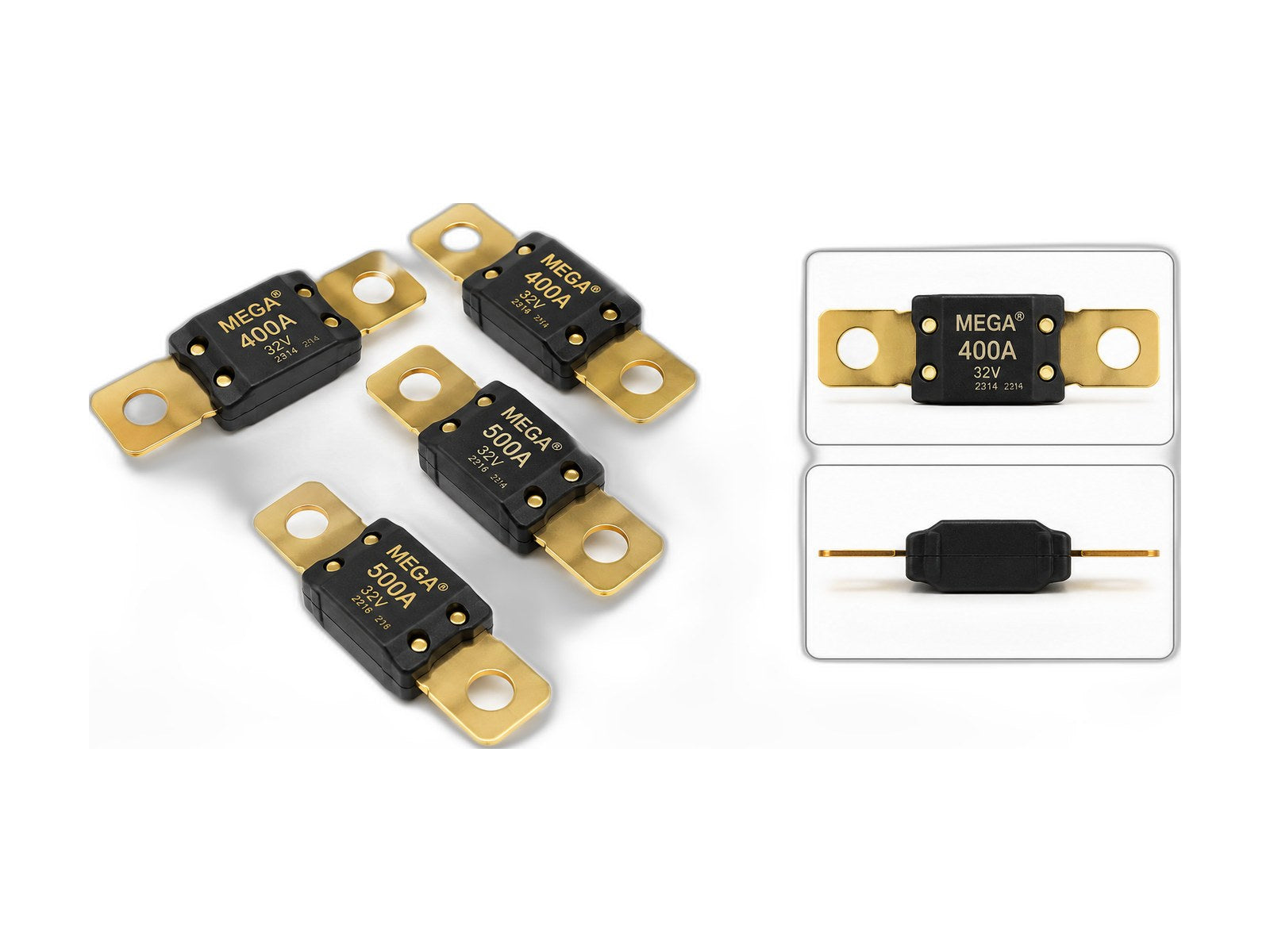 mega fuse 400a 32v 500a 32v package on white background