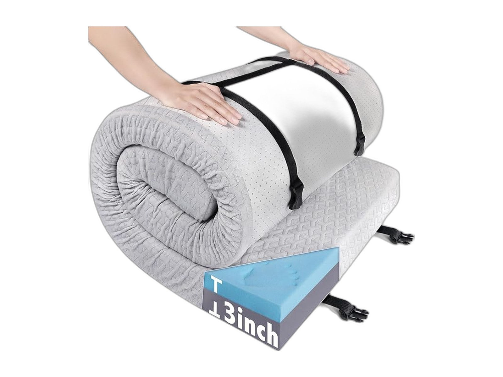 memory foam camping mattress pad on white background