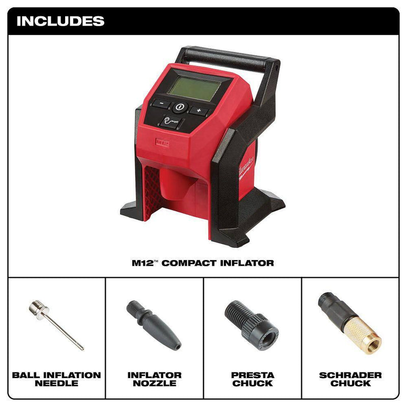 Milwaukee M12 portable tire inflator detail
