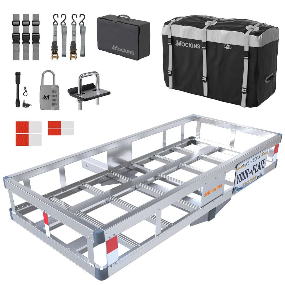 Aluminum hitch cargo carrier with cargo bag