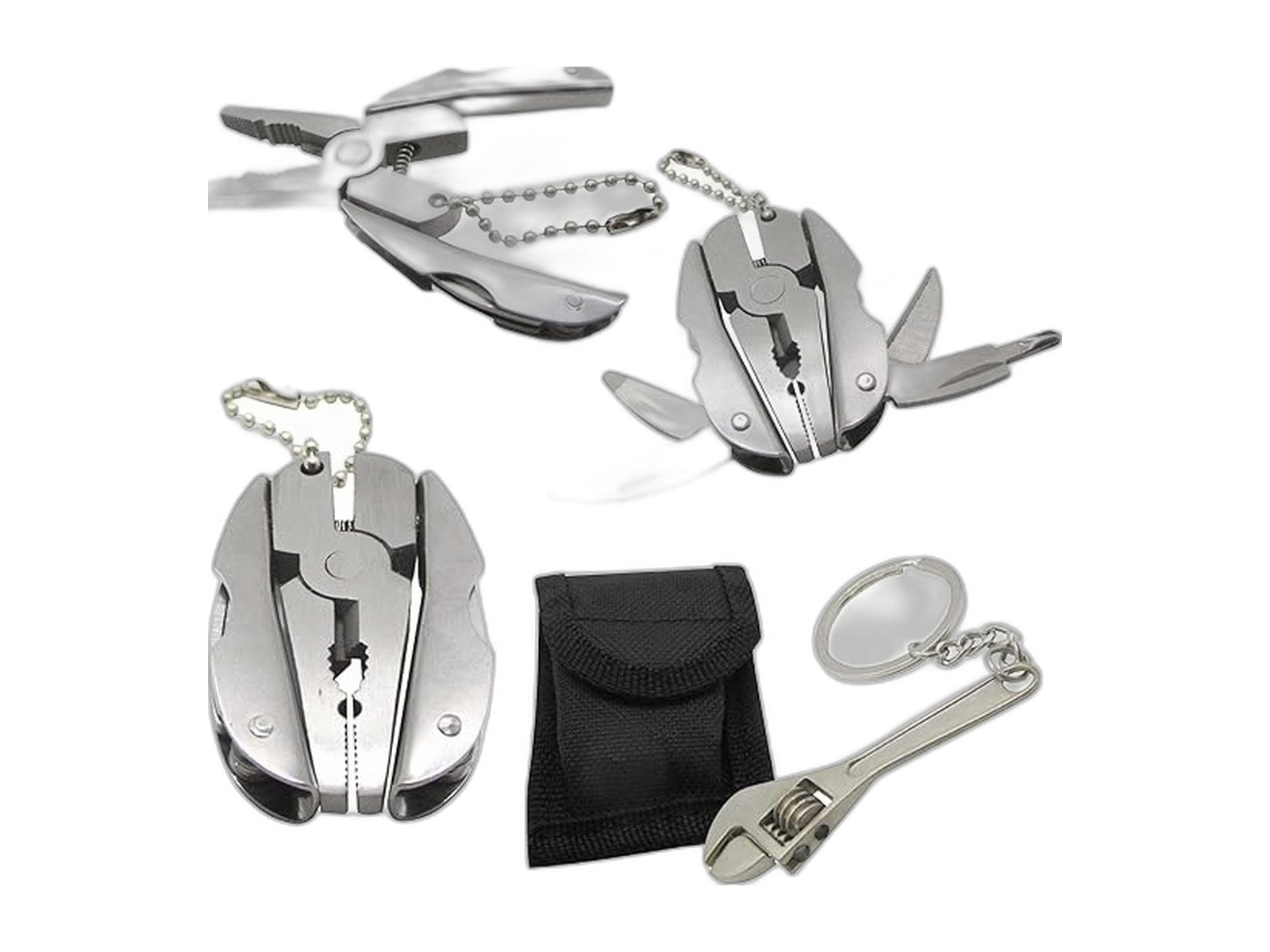 multifunctional stainless steel pliers mini wrench tool on white background