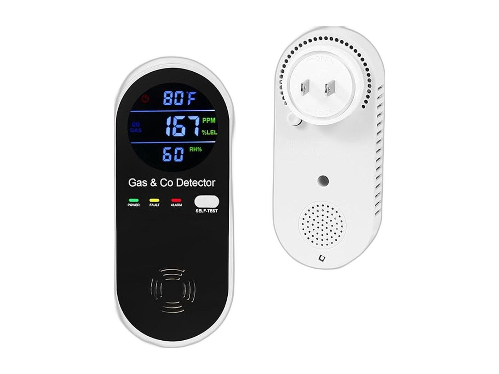 natural gas carbon monoxide detector plug in on white background