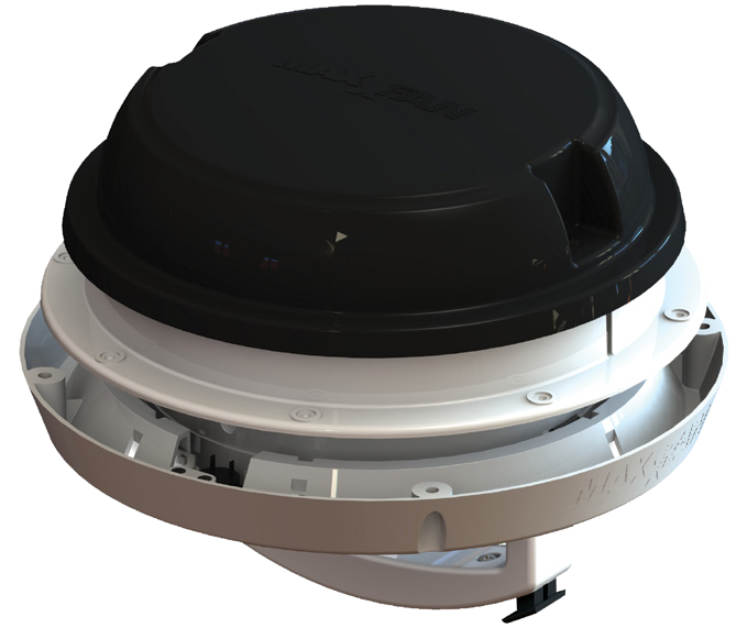 MaxxAir MaxxFan Dome 6" 12V Exhaust Fan for RV Bathroom, Roof or Sidewall Mount, Black