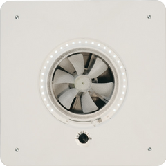 MaxxAir MaxxFan Mini Plus 6" 12V Exhaust Fan with LED Light and Rain Shield, 14" x 14" Opening, White - view 2