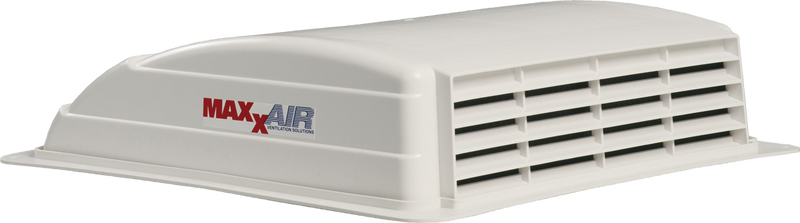 MaxxAir MaxxFan Mini Plus 6" 12V Exhaust Fan with LED Light and Rain Shield, 14" x 14" Opening, White