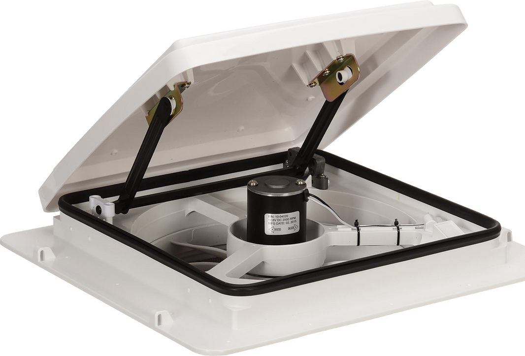 MaxxAir MaxxFan 14" RV Roof Vent Fan, 4-Speed Exhaust, Manual Lift, White Lid - view 2