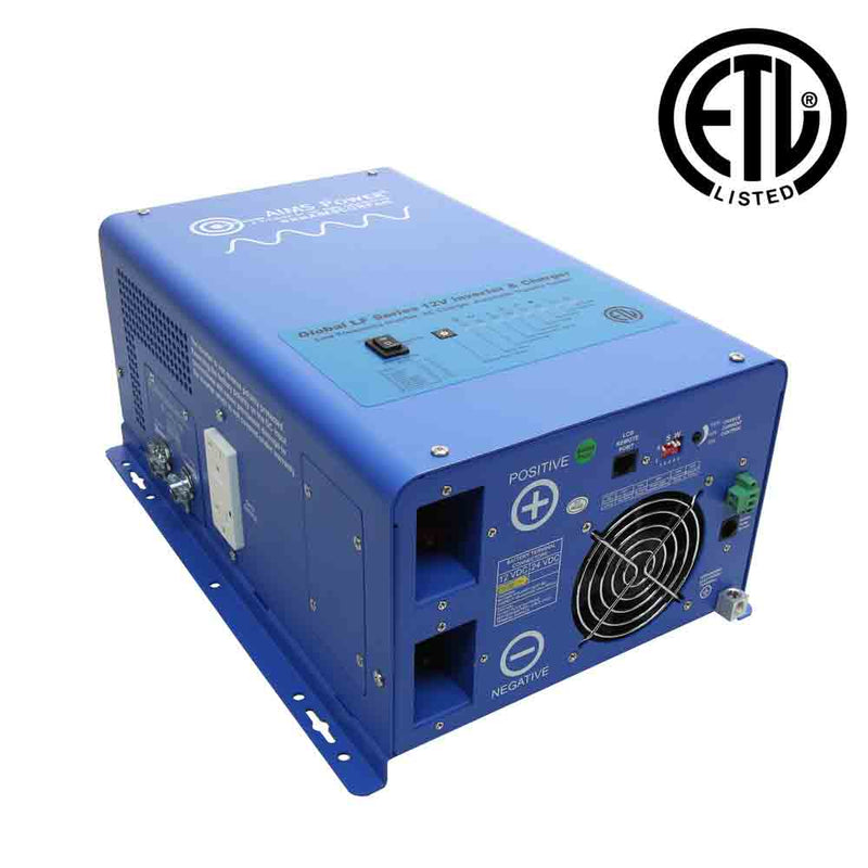 AIMS Power 1000W Pure Sine Inverter Charger 12V, Transfer Switch, ETL