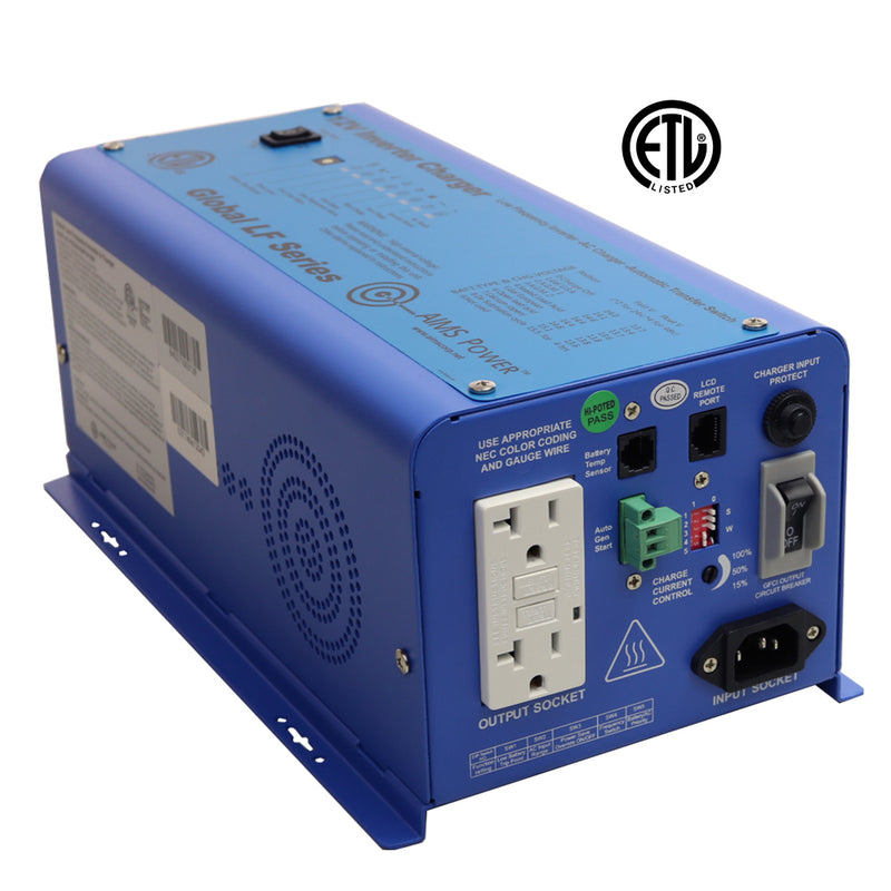 AIMS Power 600W Pure Sine Inverter Charger 12V, Transfer Switch, ETL
