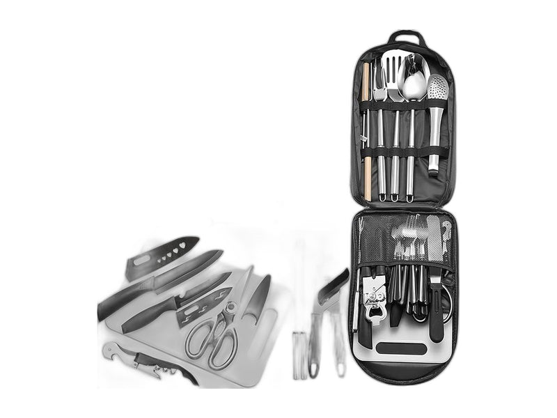 27-piece stainless steel camping utensil set