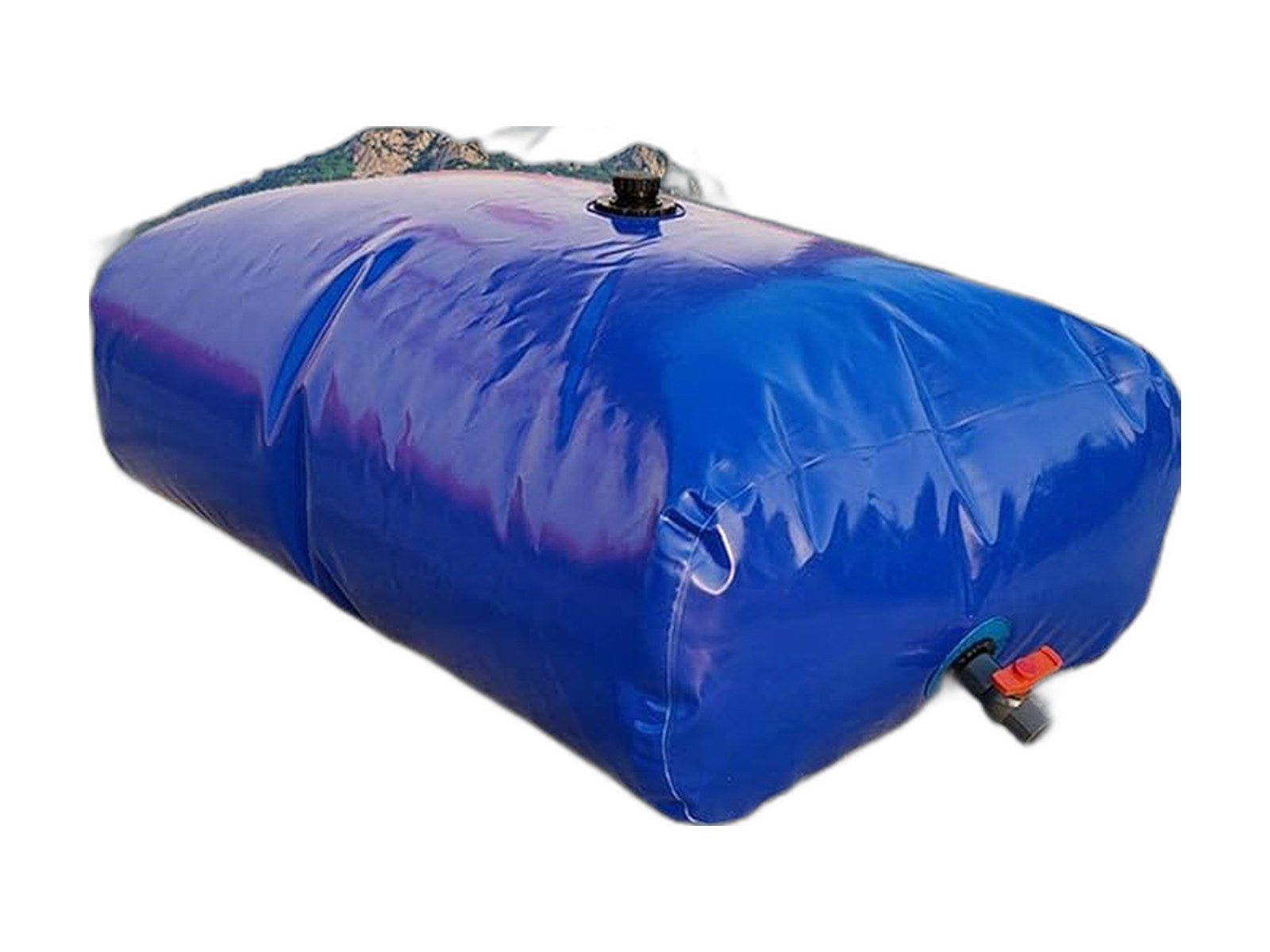 portable potable water bladder with filtering interface on white background