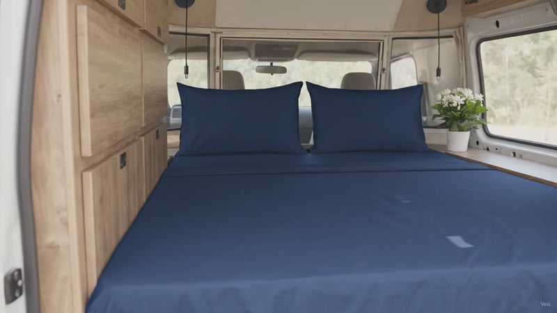 RV 3/4 Sheet Set 48x80 4-Piece Navy Blue Deep Pocket – product video