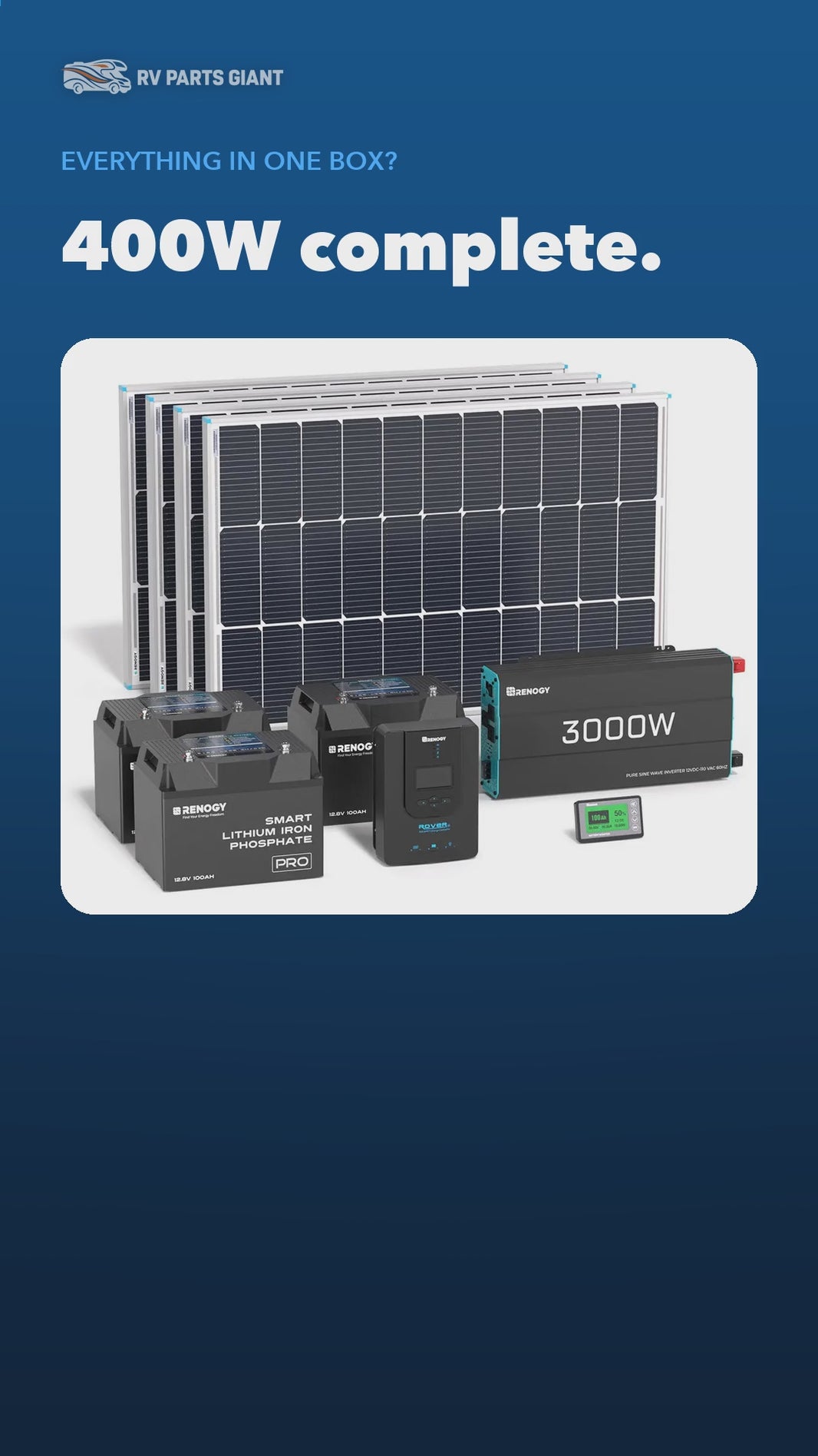 Renogy 400W 12V Complete Solar Kit with 3.6kWh Battery product video by RV Parts Giant