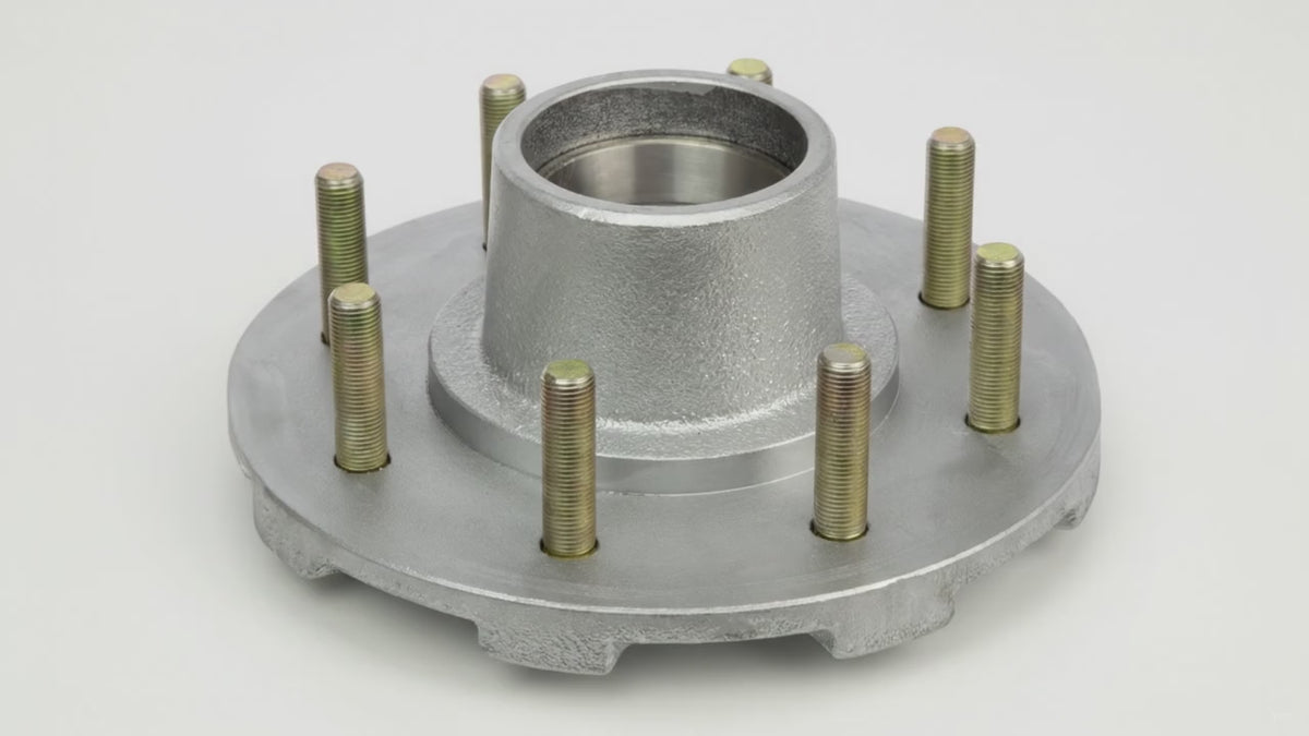DeeMaxx Galvanized 7K Hub, 8 on 6.5", 1/2"-20 Studs, 25520/14276 Races (HUB-865NT-7K-GALV) – product video