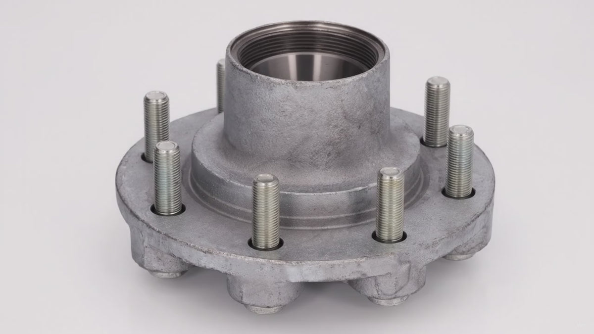 DeeMaxx Galvanized Oil Hub, 8 on 6.5", 9/16"-18 Studs, Dexter 008-399-06 (HUB-865T-9-GALV) – product video