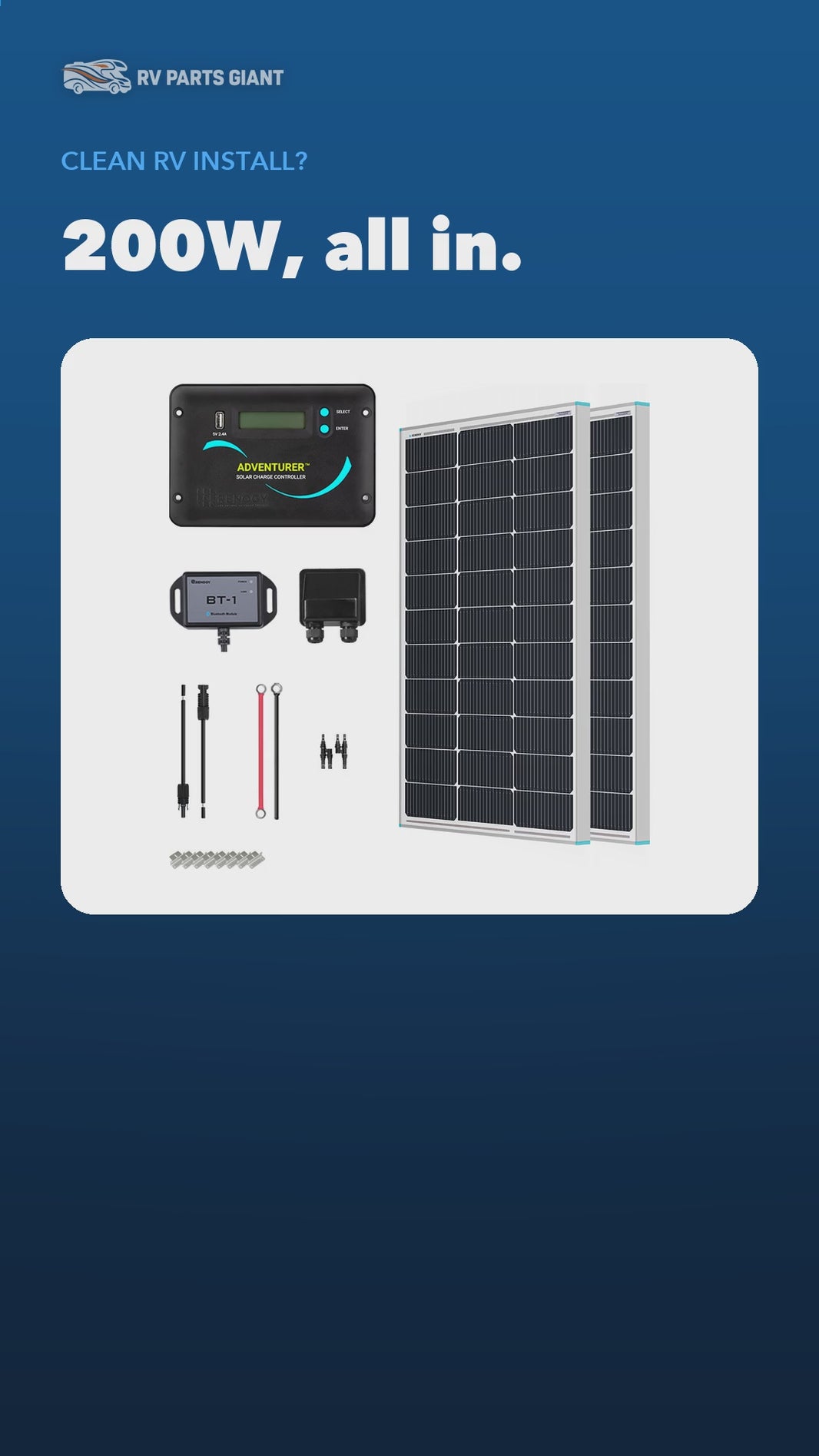 Renogy 200W 12V Essential Solar Panel Kit for RVs product video by RV Parts Giant