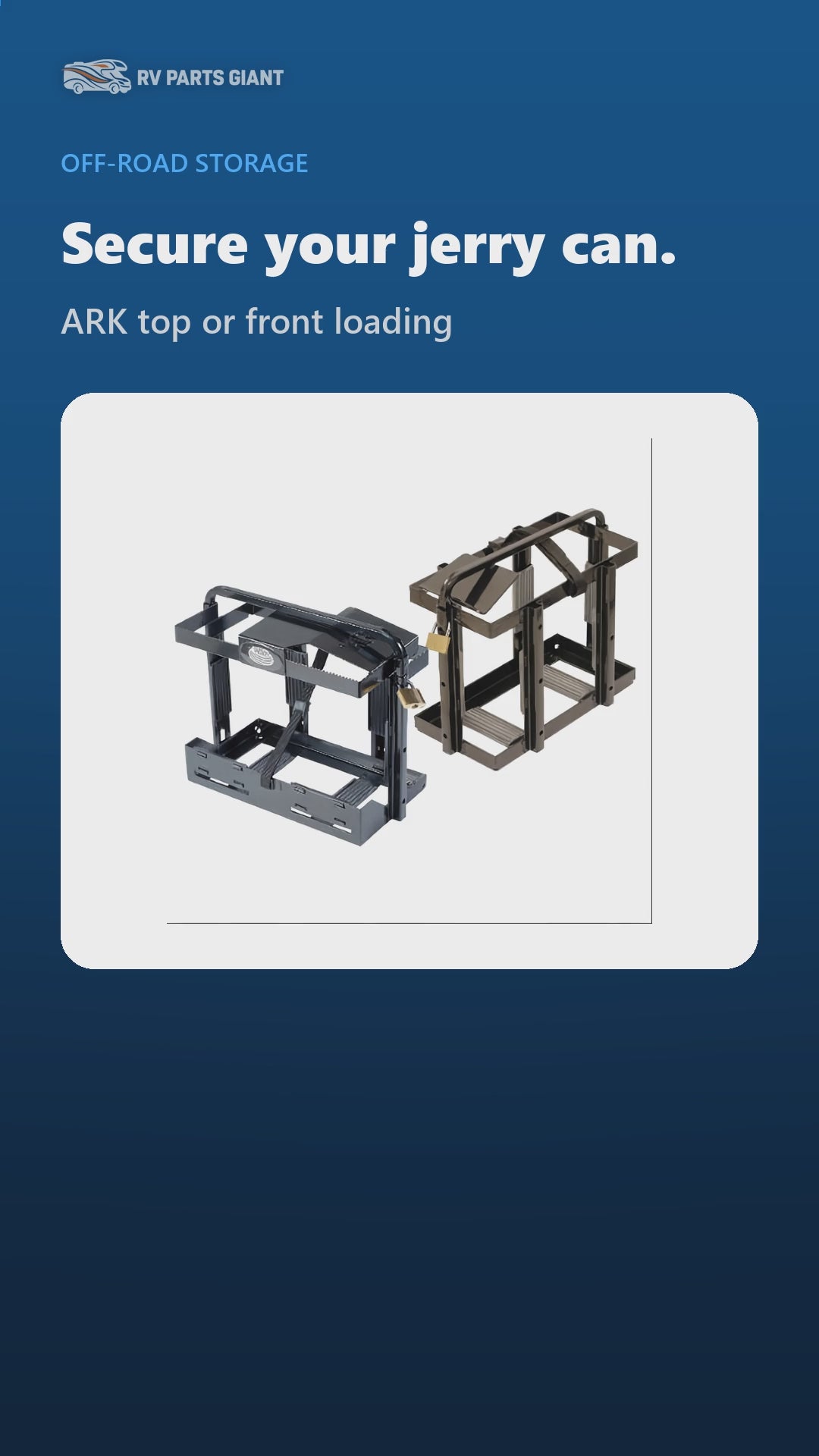 ARK Jerry Can Holder, Top or Front Loading | JCH1020D, JCHF20D product video by RV Parts Giant