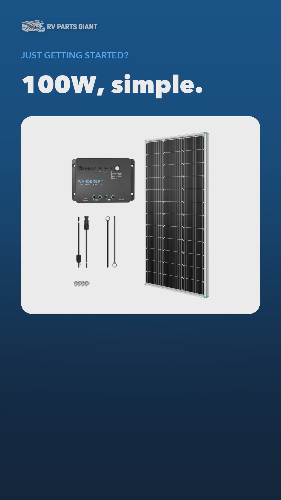 Renogy 100W 12V Solar Panel Kit with Wanderer Li 30A product video by RV Parts Giant