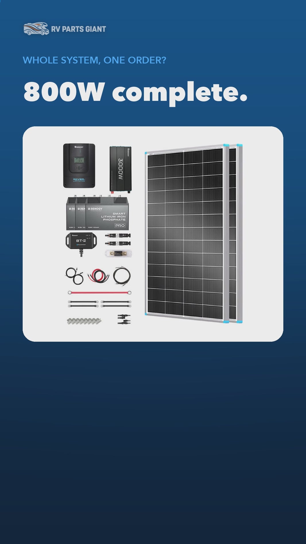 Renogy 800W 12V Complete Solar Kit with 3.6kWh Battery product video by RV Parts Giant