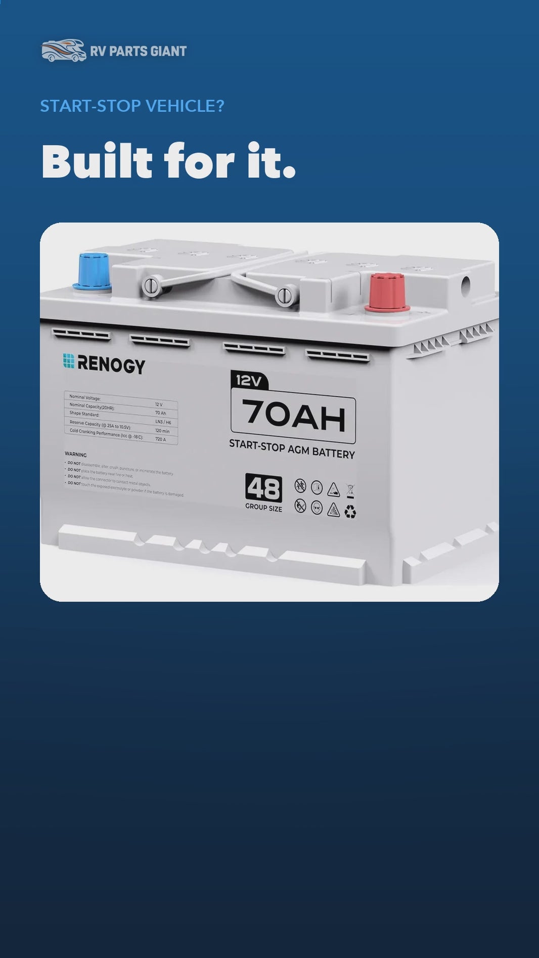 Renogy 12V 70Ah Start-Stop AGM Battery product video by RV Parts Giant