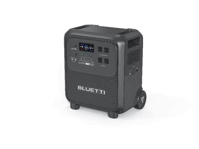 BLUETTI Elite 320 portable power station on wheels, three-quarter view