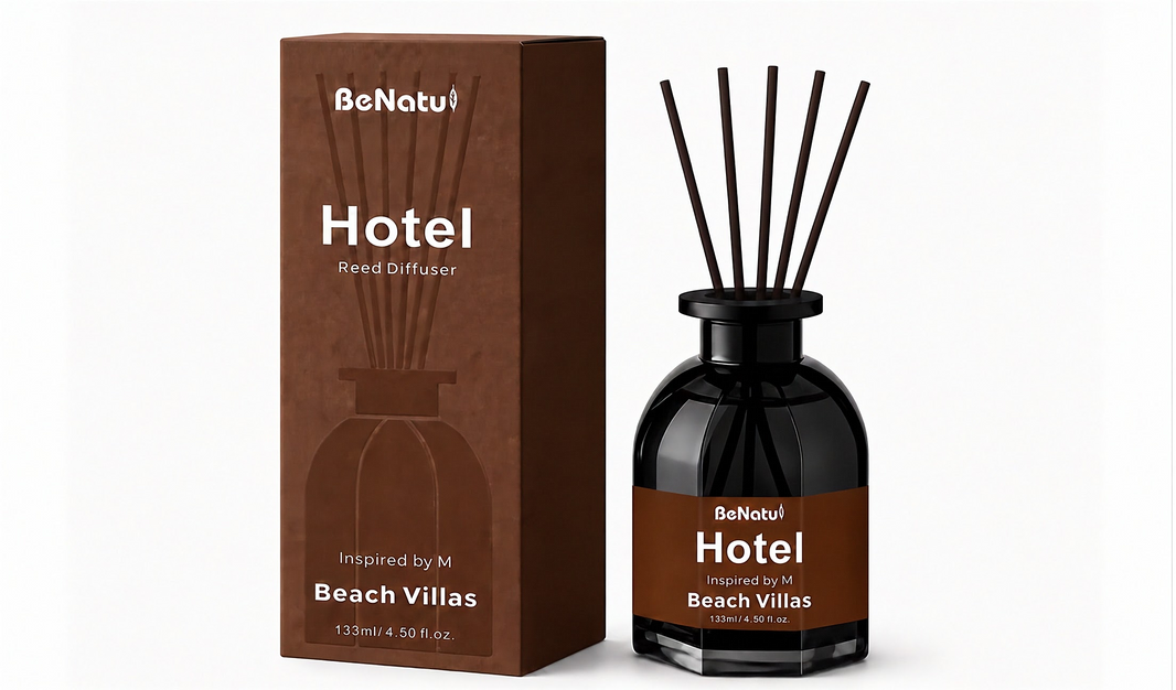 BeNatu Beach Villas reed diffuser set with rattan sticks