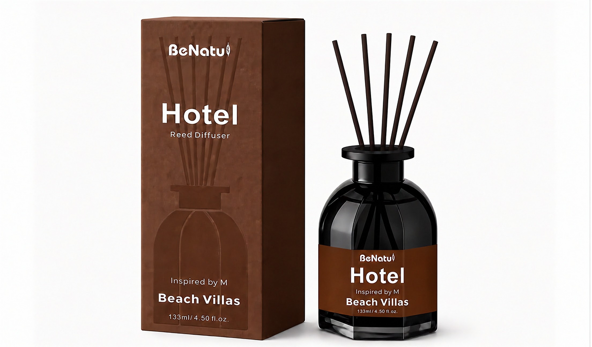 BeNatu Beach Villas reed diffuser set with rattan sticks