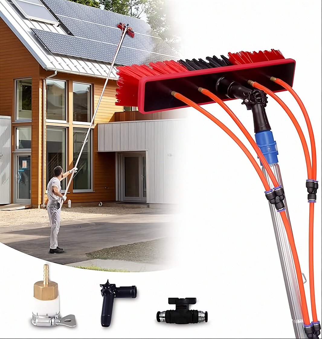 Solar panel cleaning water-fed pole kit