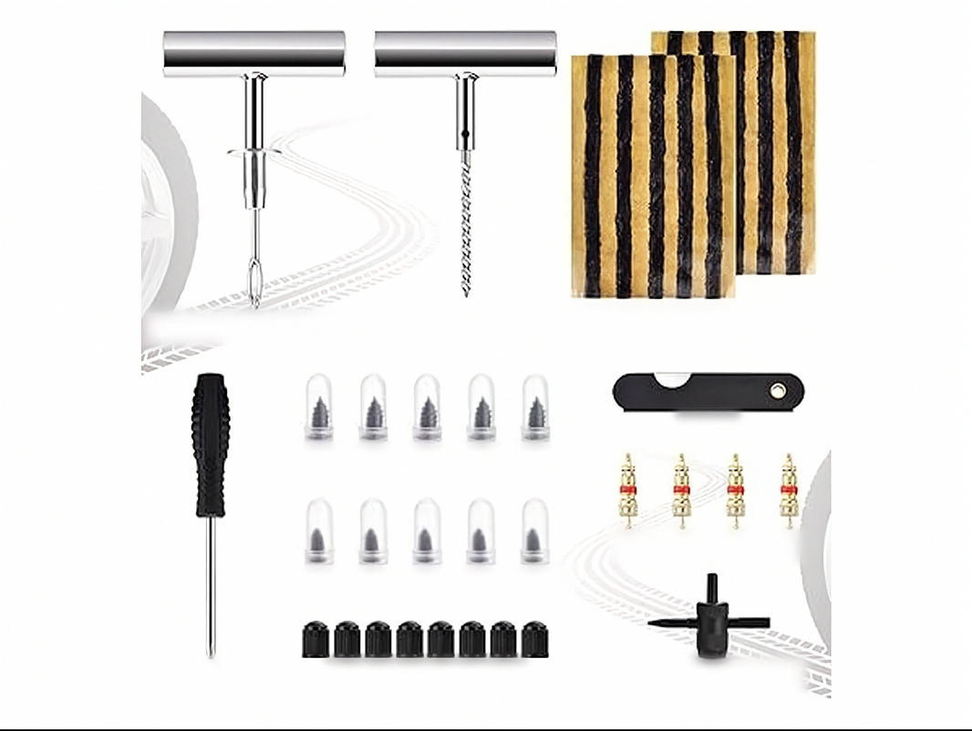 Tire Repair / Plug Kit Heavy Duty Emergency – full kit contents laid out