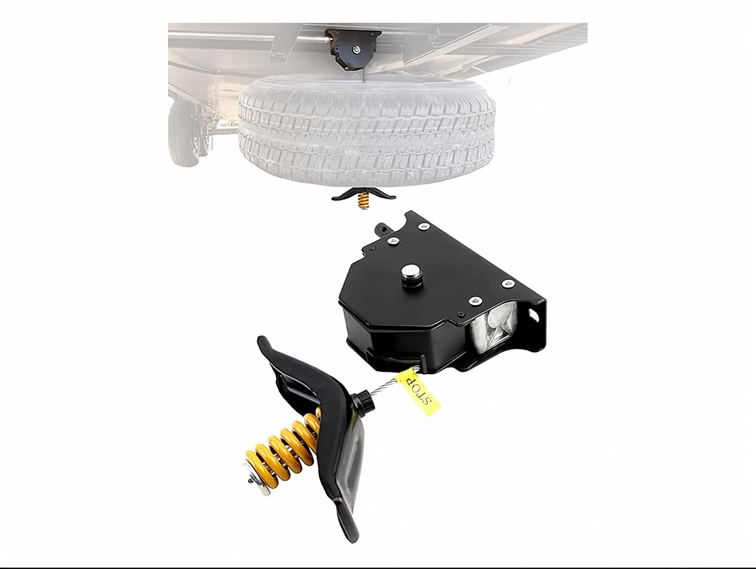 Spare tire hoist winch carrier for RV