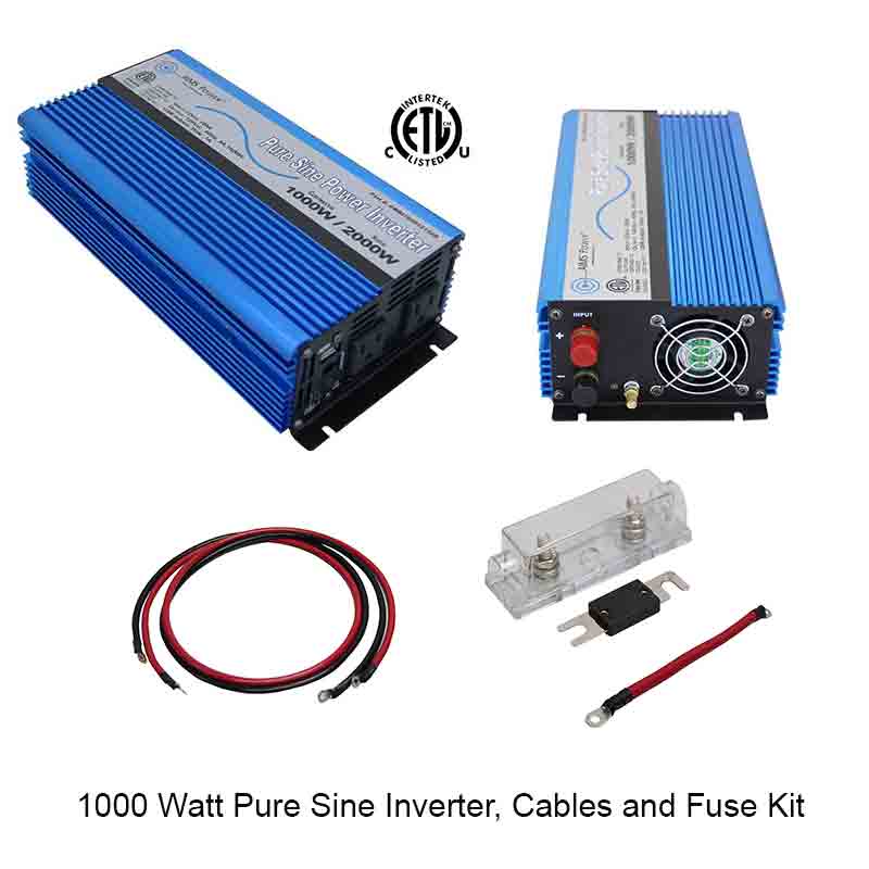 AIMS Power 1000W Pure Sine Inverter Kit with Remote, Fuse and Cables