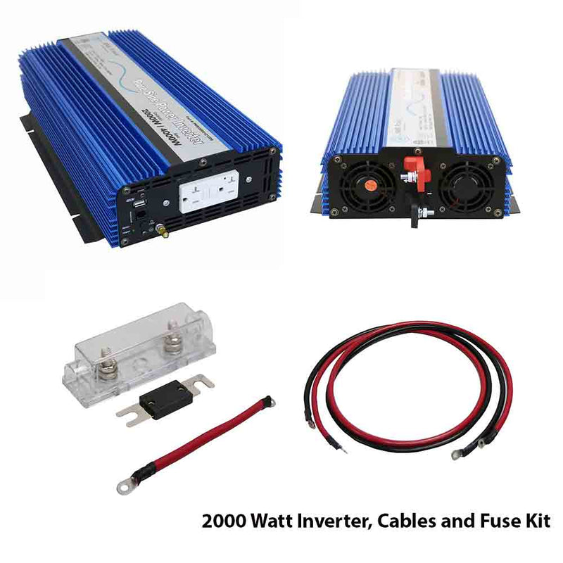 AIMS Power 2000W Pure Sine Inverter Kit with Remote, Fuse and Cables