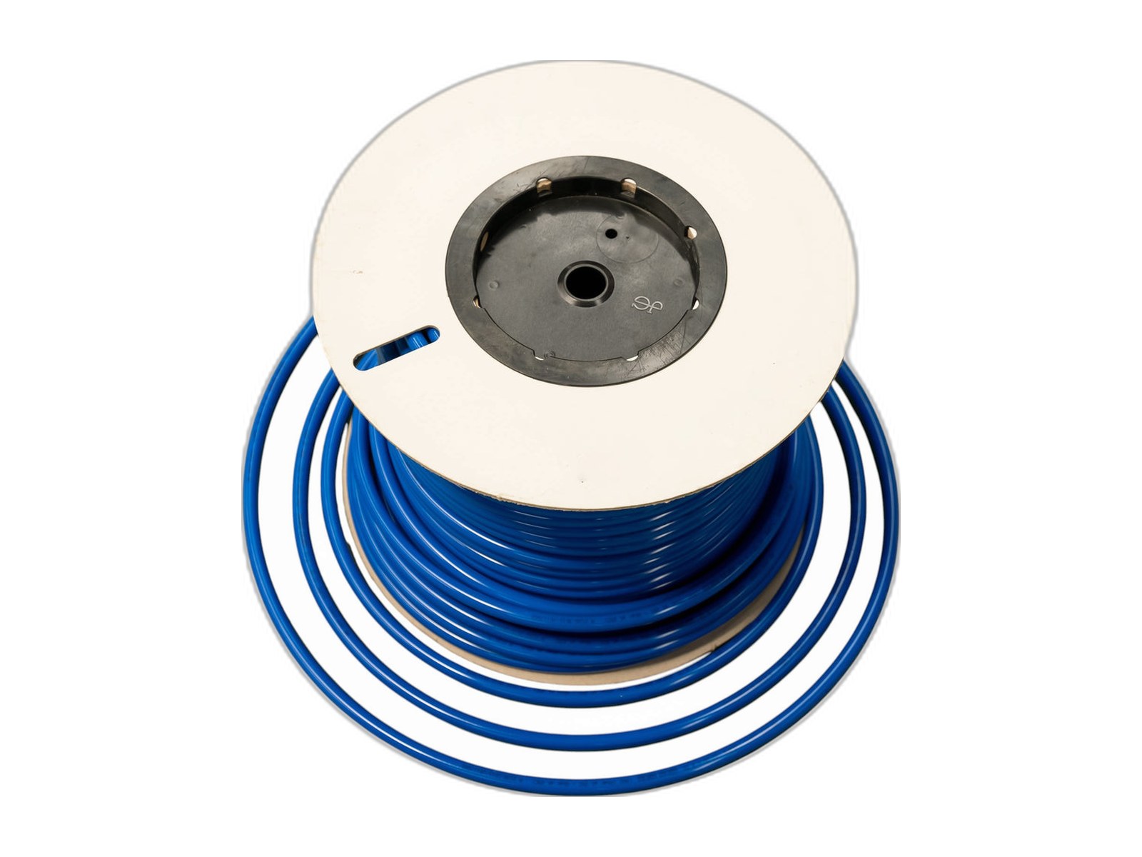 qc blue hose outside kitchen on white background