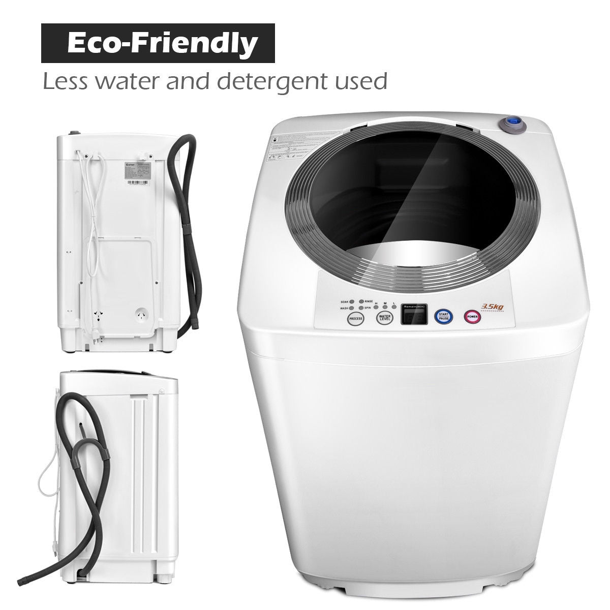 Portable Automatic Laundry Washing Machine 7.7 lbs with Drain Pump