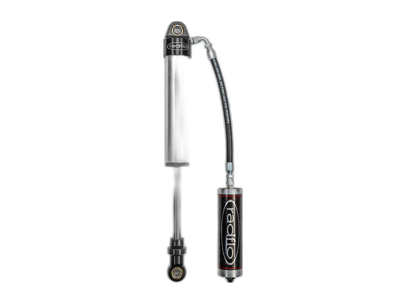 radflo shock with remote reservoir compression adjuster on white background