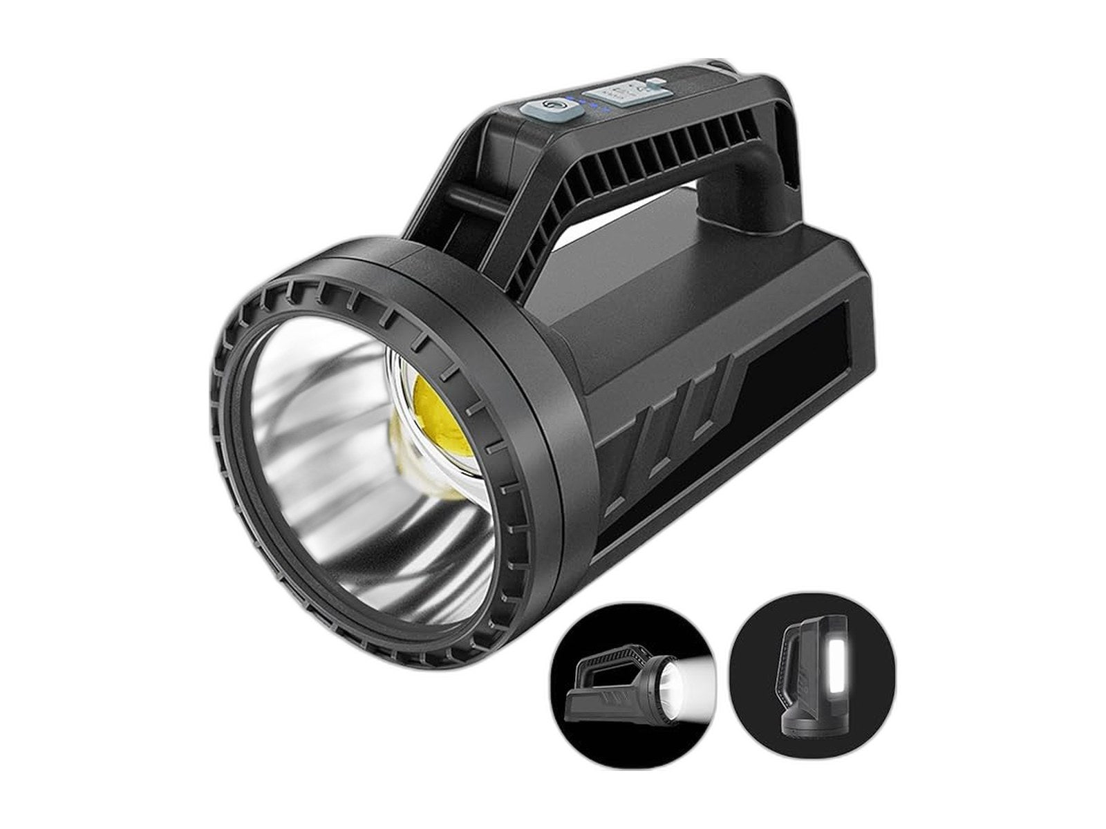 rechargeable led spotlight flashlight portable camping on white background