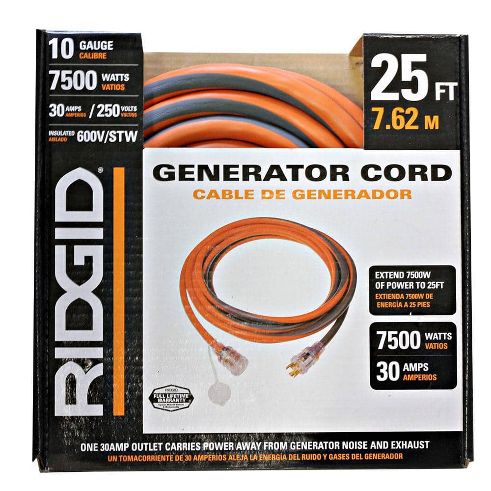 RIDGID L14-30 generator extension cord, 25 ft