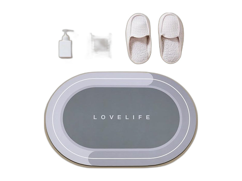 Quick dry non slip oval bath mat diatomaceous earth