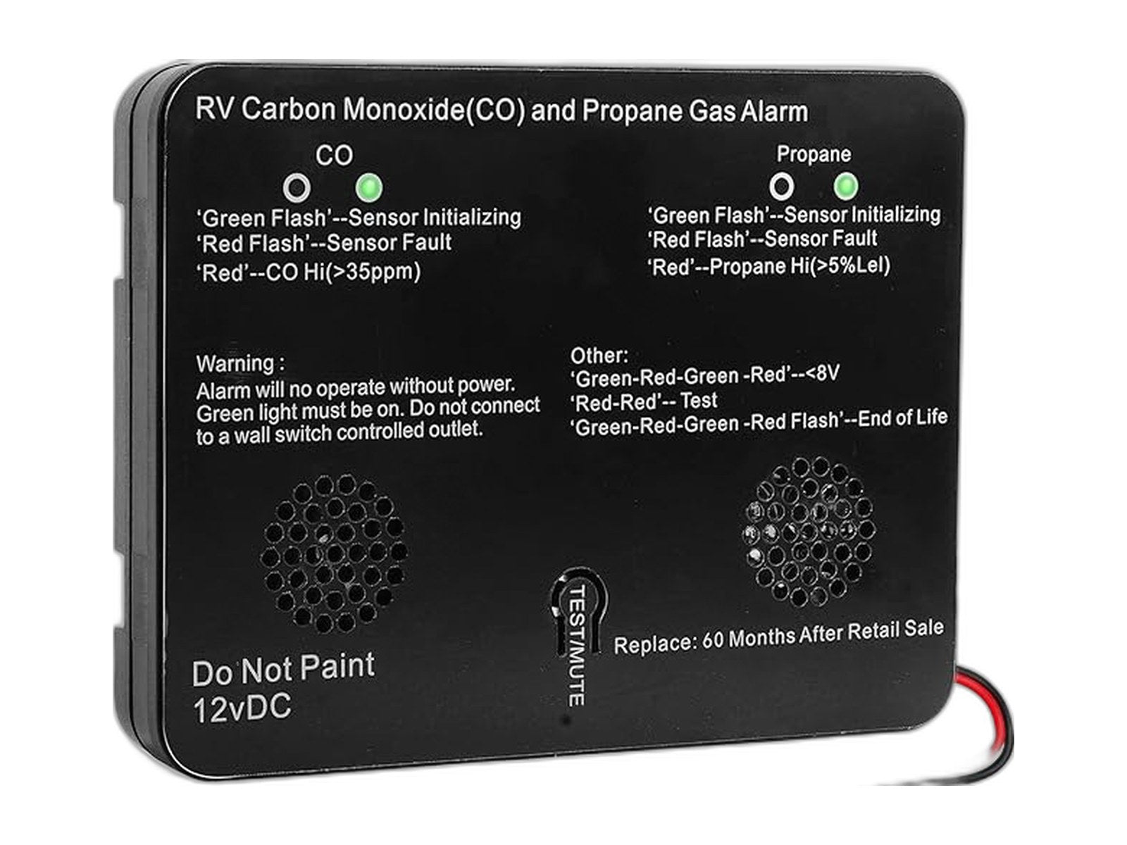 rv carbon monoxide propane gas detector dual lp on white background