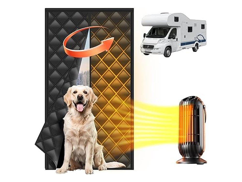 RV Insulated Door Cover with Magnetic Closure on white background