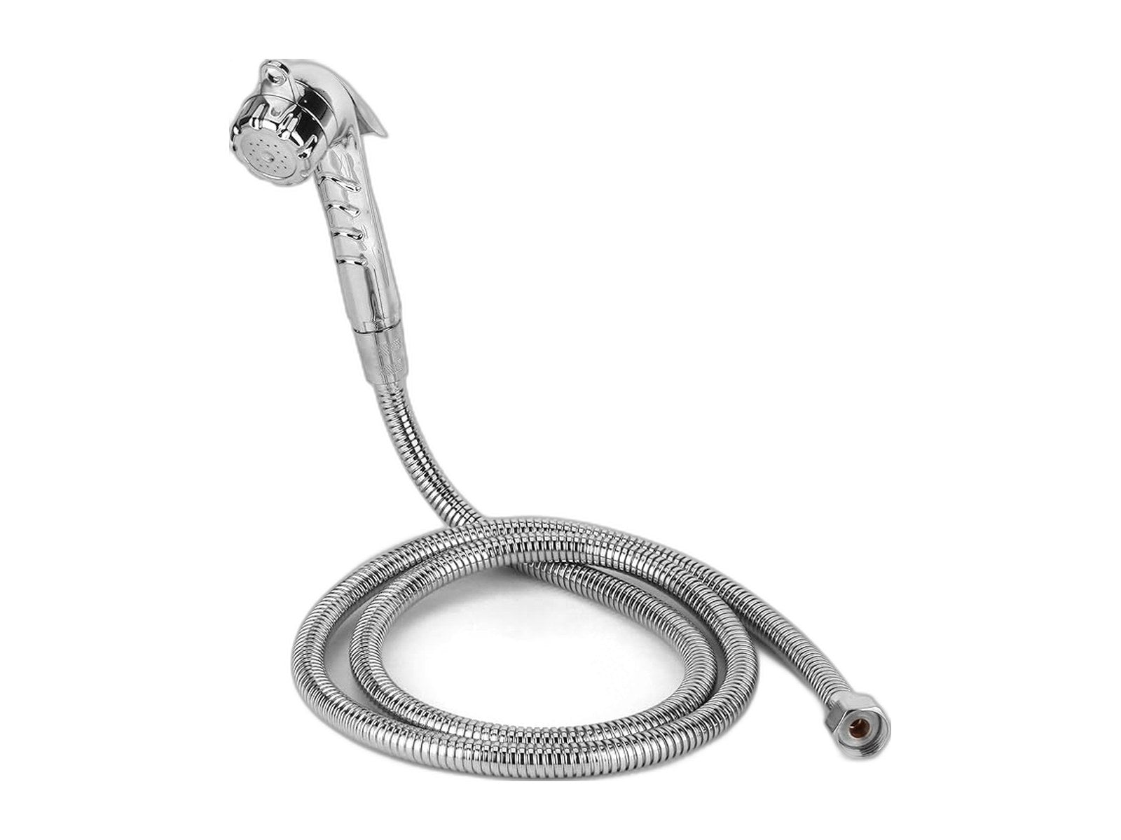 rv exterior shower head with hose stainless on white background