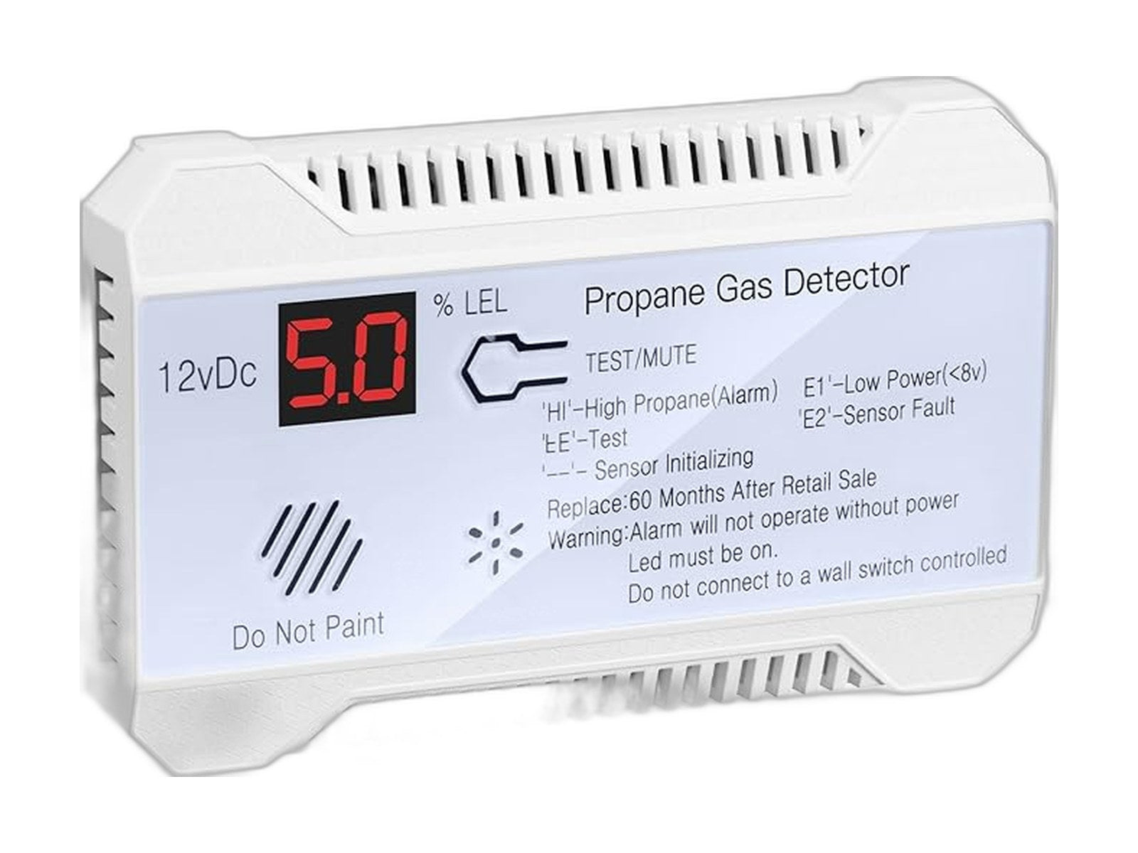 rv propane gas detector 85db loud alarm on white background