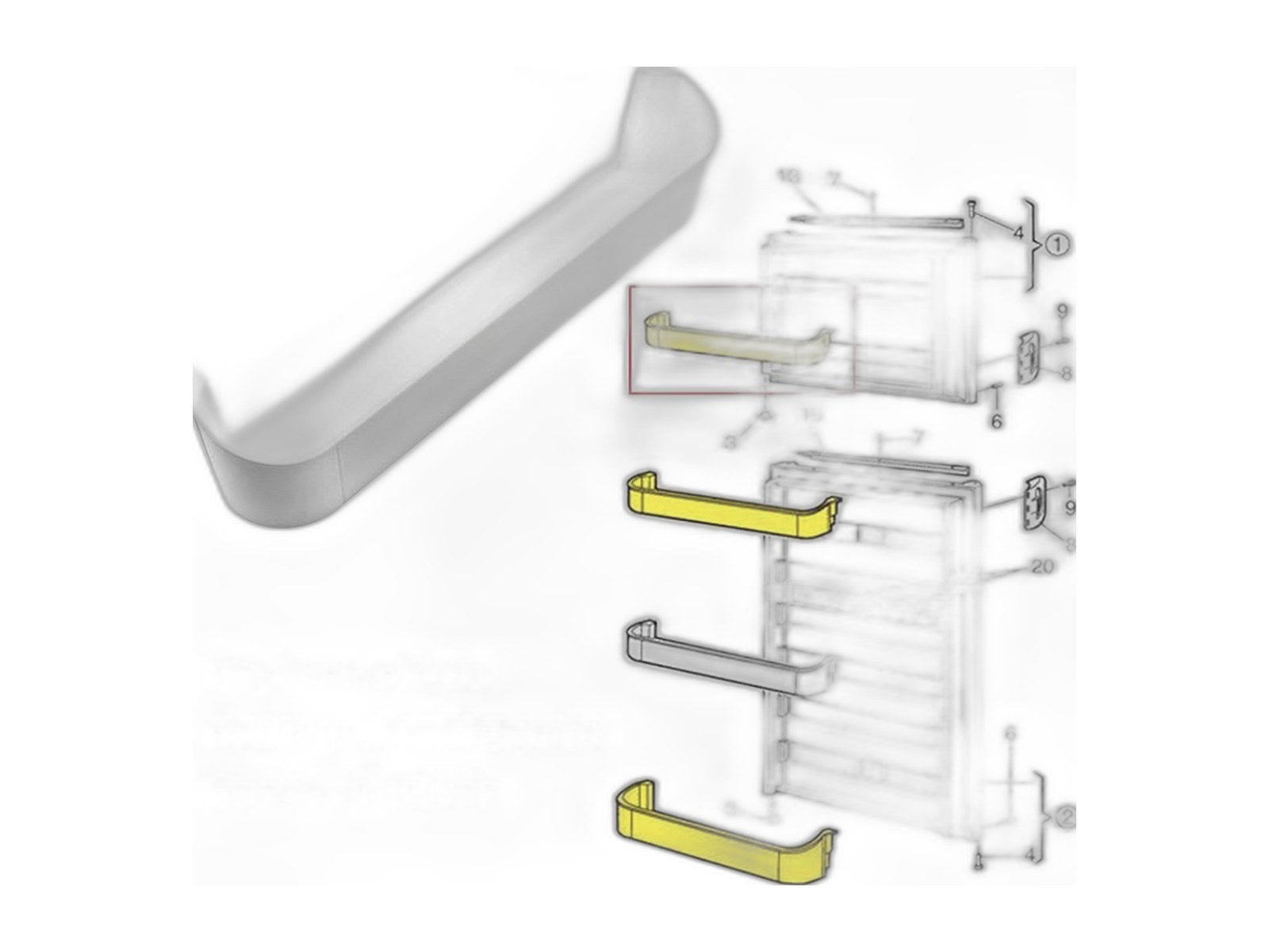 rv refrigerator freezer door shelf replacement on white background